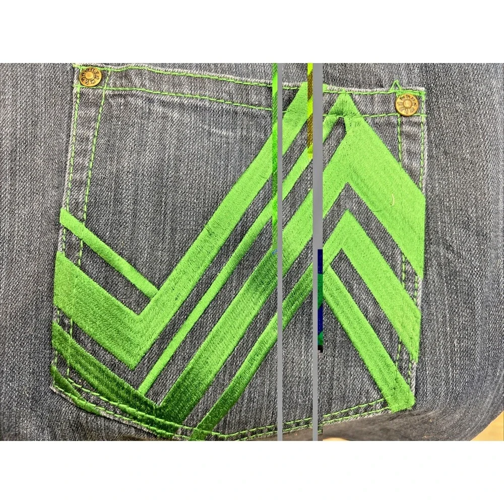 NBN Gear Men 40 Baggy Denim Shorts Y2K Jorts Green Stitch Raw String  X-TREME